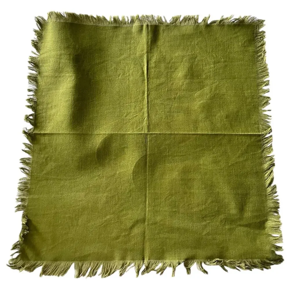 Vintage Set of 7 Dinner Linen Napkins Neutral Colors Fringed Farmhouse Boho